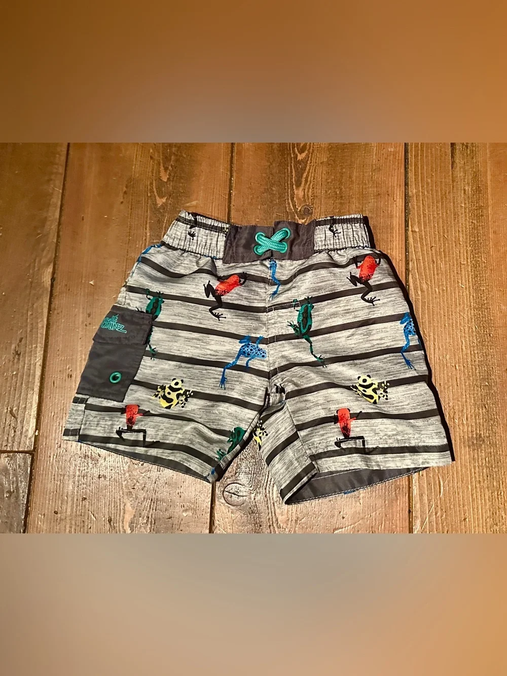 3, Toddler swim trunks, Sz 12 mo to 18 mo Frogs, Dinosaur, Crabs designs on each